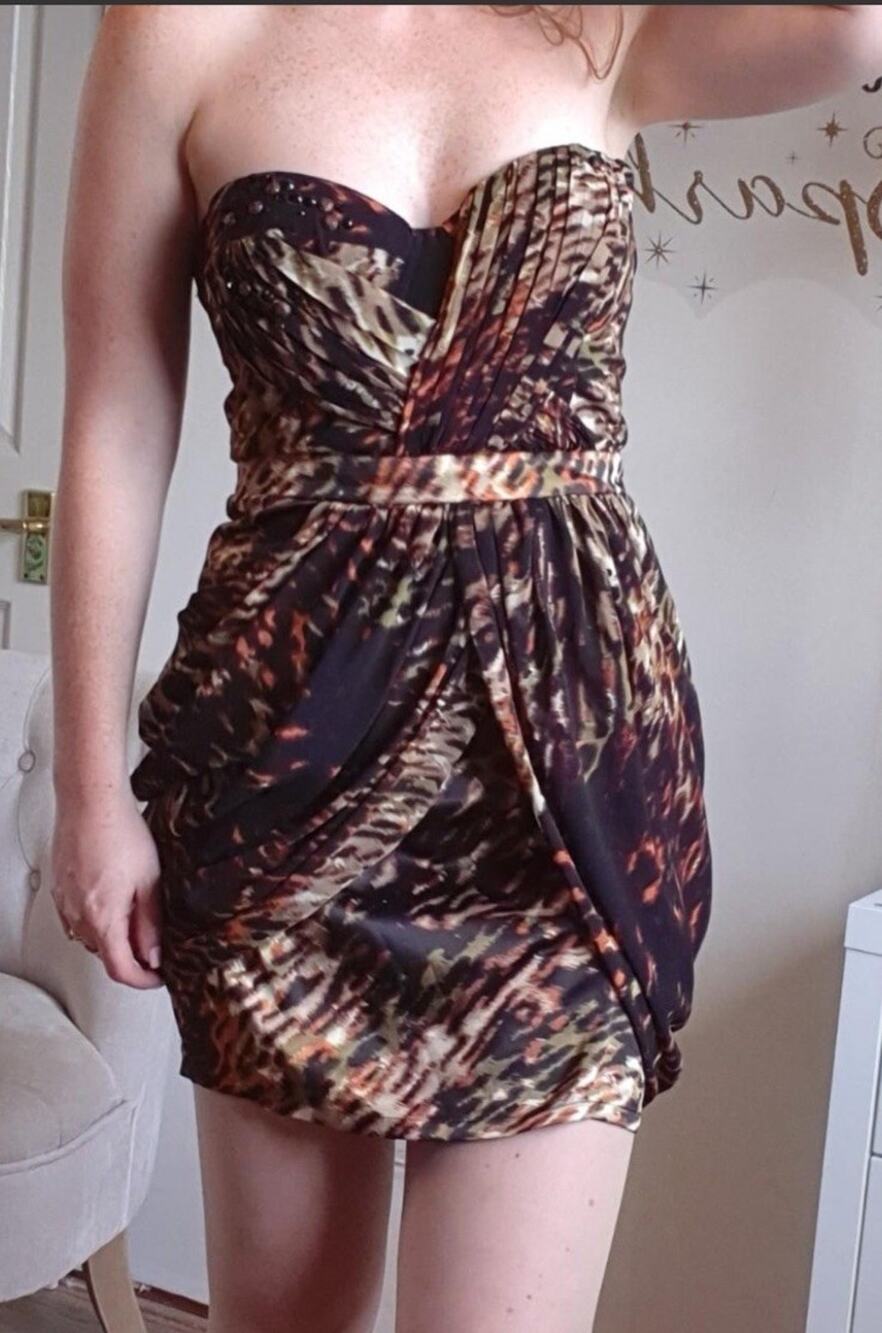 Lipsy London Animal Print Bodycon Mini Dress Sz 8 Removable Straps Edgy Party